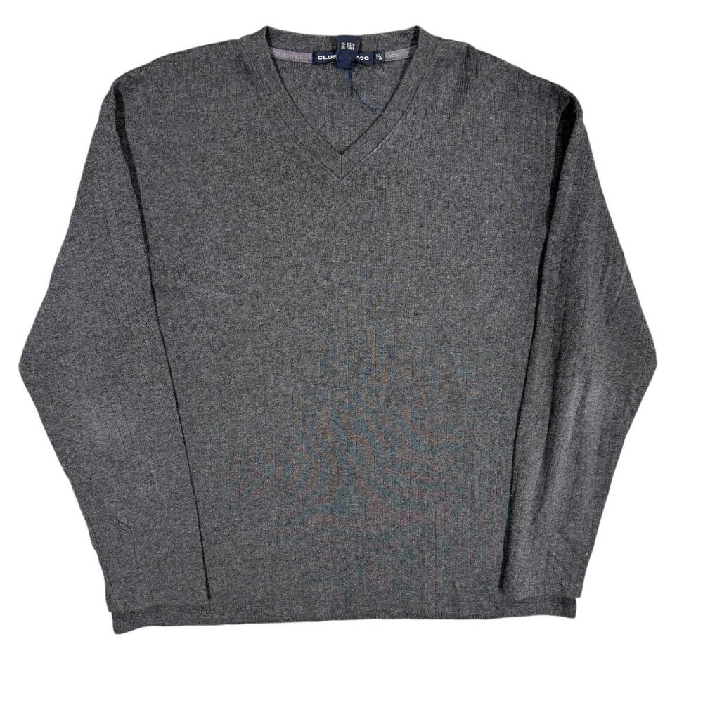 Vintage Club Monaco V-Neck Ribbed Knit Cotton Sweater Grey XL